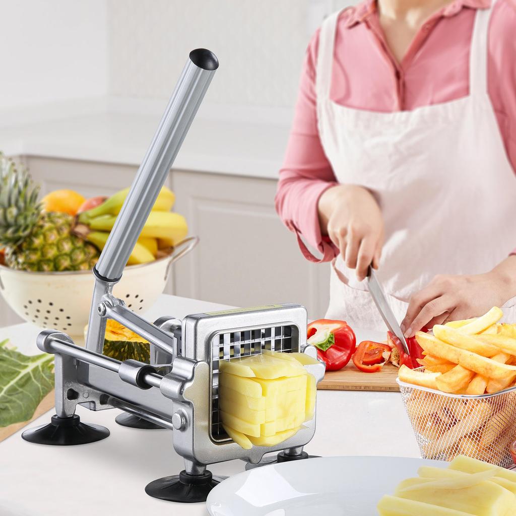 VEVOR French Fry Cutter, Potato Slicer with 1/2-Inch and 3/8-Inch Stainless Steel Blades, Manual Potato Cutter Chopper with Suction Cups