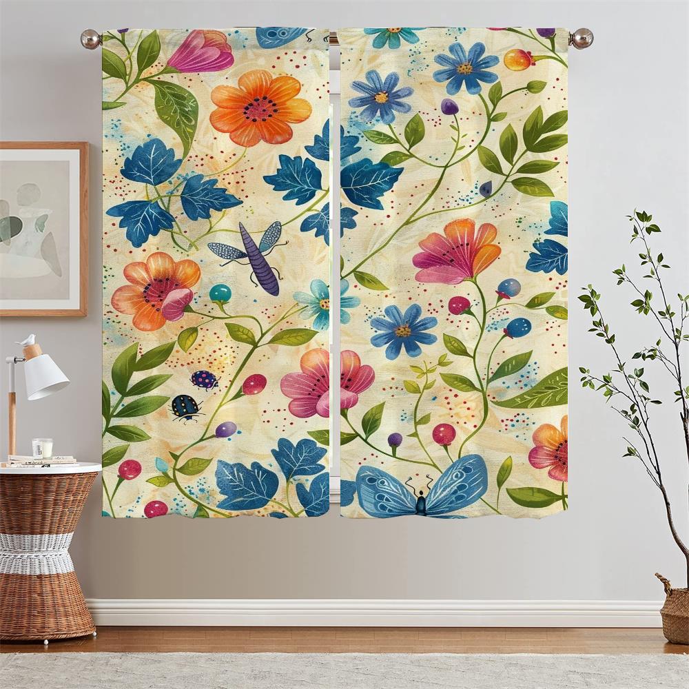 

Тюль с акварельными цветами для кухни, 2 шт., занавески для окон в виде щупалец, для гостиной, для домашнего интерьера, занавески W50xH70cmx2pcs-CL