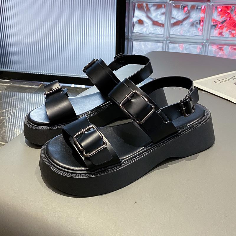 

Летние сандалии-гладиаторы для женщин на платформе с открытым носком, пляжная обувь, дизайнерские удобные сандалии с пряжкой и ремешком для вечеринок 37 чёрный