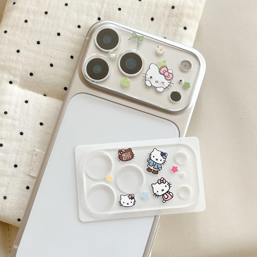 Adorable iPhone 17 Pro Max Lens Sticker: Little Bear & Kitty Camera Decoration with Pen Holder and Nail Stickers!