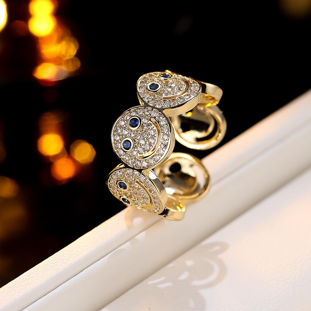 Women Smile Face Bracelet Ring Set Fashion Minimalist Zircon Jewelry Perfect For Party Gathering Wear