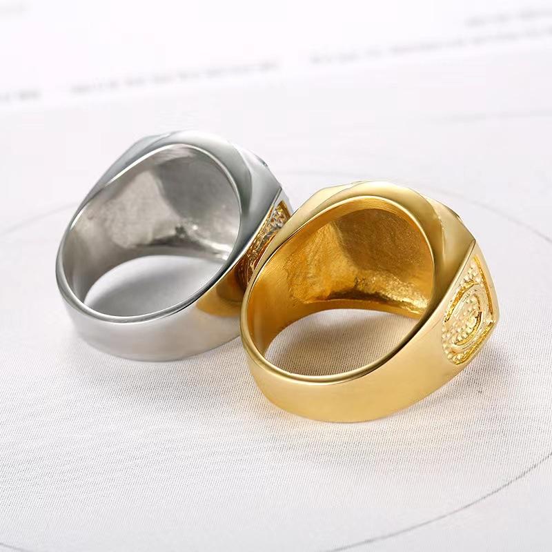 Hot Selling Hip Hop Jewelry Titanium Steel Gold Plated Diamond Inlaid Horse Head Men's Ring