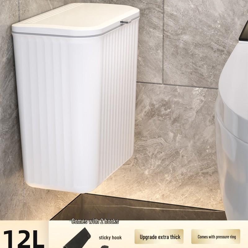 Wall-Mounted Bathroom Trash Can with Lid, No Installation Needed, Dual-Use for Toilet & Kitchen, Large Size Waste Paper Basket