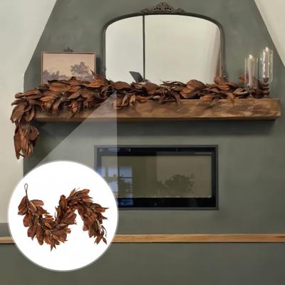Umělý hnědý magnoliový listový girlanda Realistická textura Odolný proti UV záření Do každého počasí Umělá girlanda
