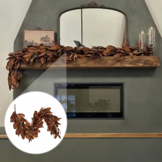 Kunstig brun magnolia bladkrans realistisk tekstur UV-bestandig allværskunstig krans høstdekor