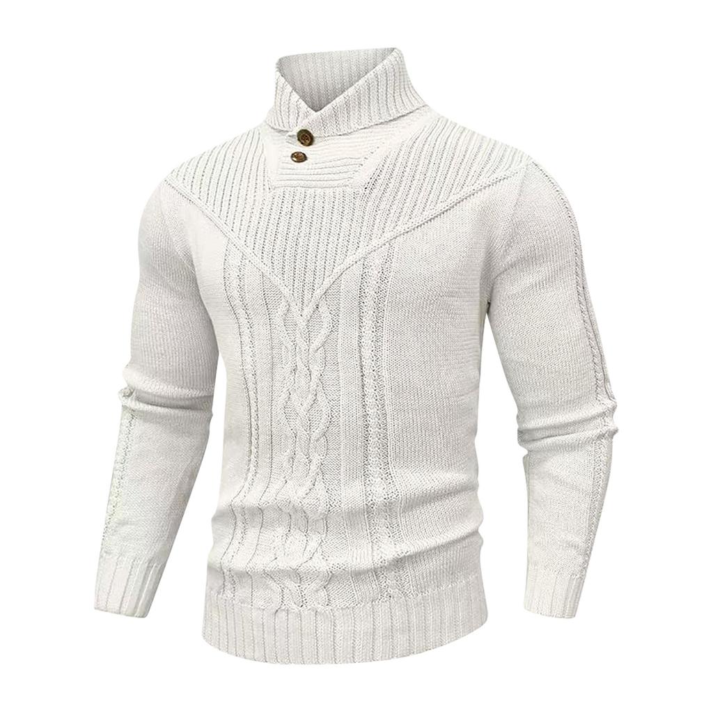 Men's Solid Color Knitted Sweater Tops  Men's Stand Collar Warm Classic Twisted Pullover Sweater