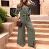 Summer Fresh and Sweet Women's Clothing Cotton and Linen Long-sleeved Shirt Wide-leg Pants Fashion Casual Suit