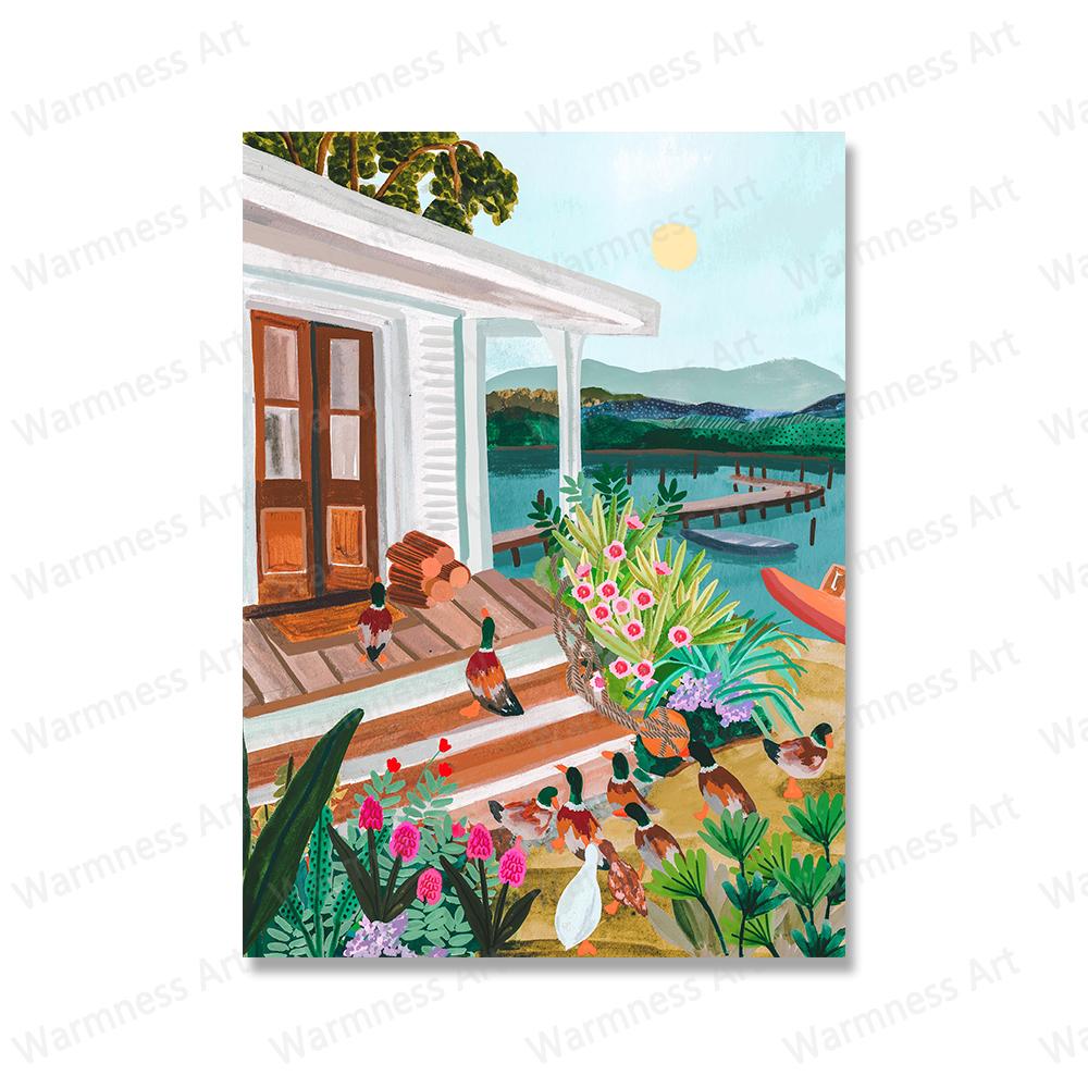 Landscape Rainbow Mountain Sunrise Canvas Painting Animal Ducks Tiger Prints and Posters Tropical Jungle Wall Art Pictures Decor No Frame