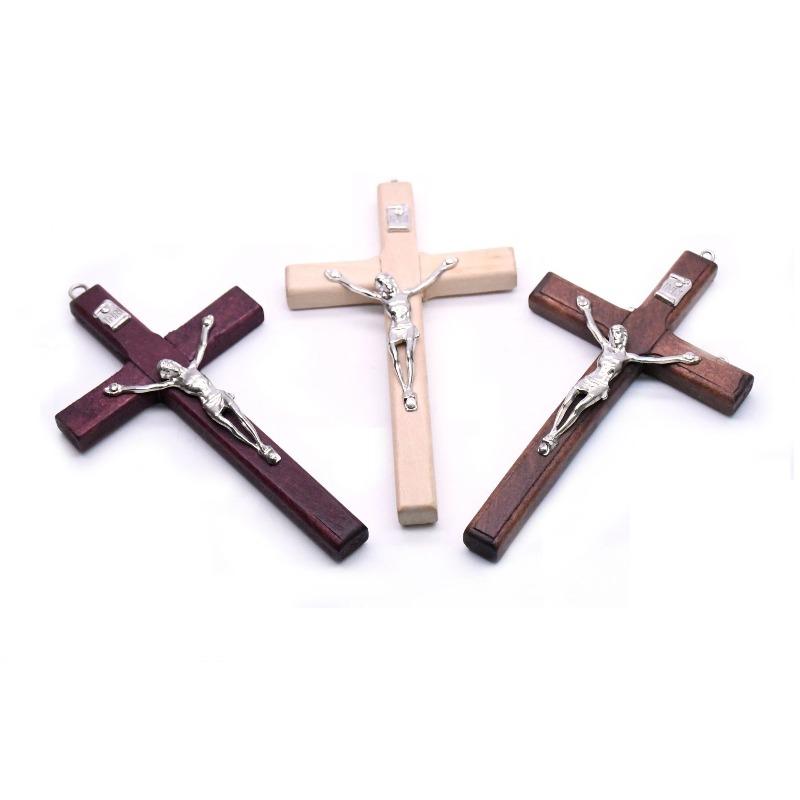 1pc Handmade Wooden Cross Christ Statue Religious Prayer Hand Holding Cross Pendant