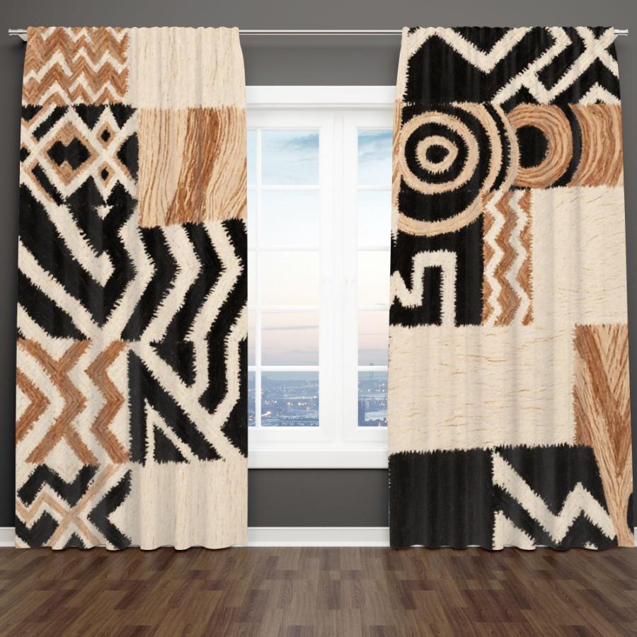 2PCS Digital Printed Curtains, Black Brown Patchwork Quilt Rustic Farmhouse, Home Decor Style for Living Room Bedroom Decor
