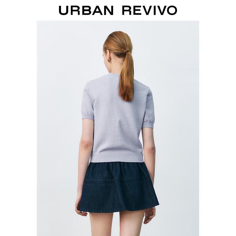 UR Women's Short Sleeve Knit Top with Contrast Bow