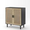 80CM Two-Door Rattan Storage Cabinet, Suitable for Living Room, Dining Room, Hallway(Black)