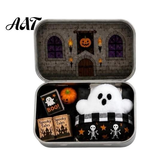Miniature Landscape Props Mini Ghost Tin Box Set, Little Pocket Cute In A Box, Compact Desktop Soft Decoration Halloween Scene Spooky Decor, Gifts for