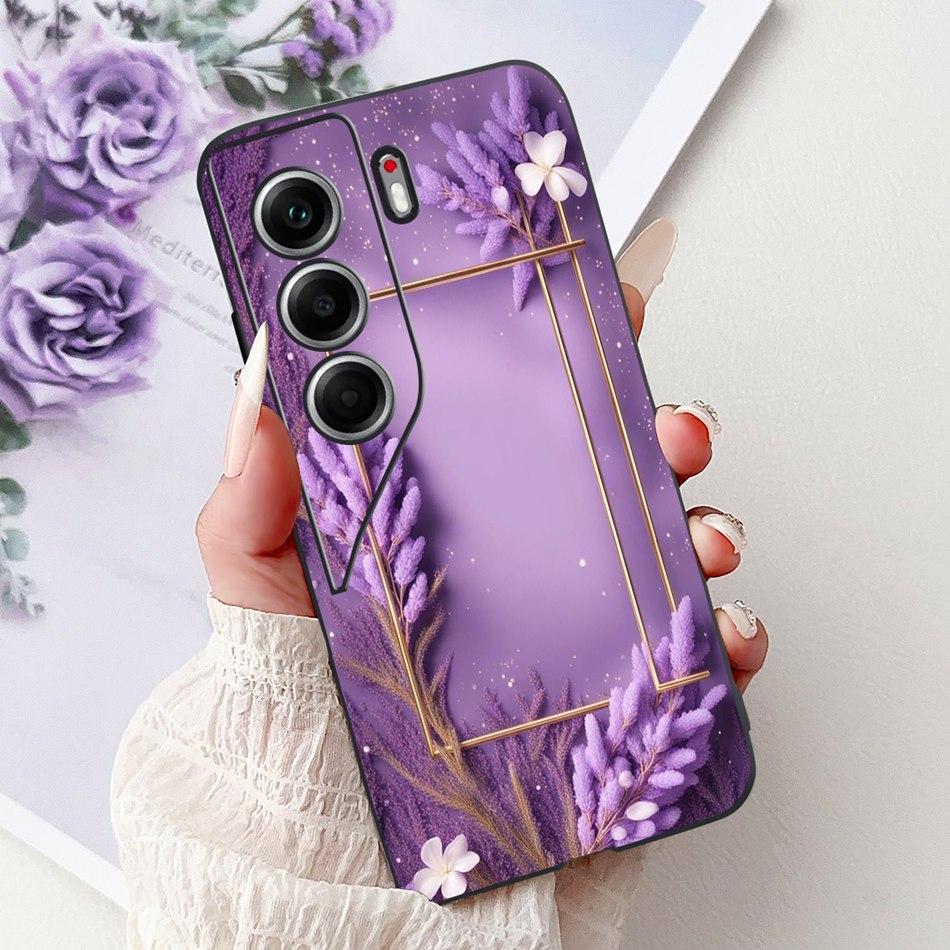 For Tecno Camon 40 Pro 4G Camon40 Elegant Floral Cat Phone Case For Camon 40 40Pro 4G CM6 CM5 Black Silicone Soft Cases Bumpers
