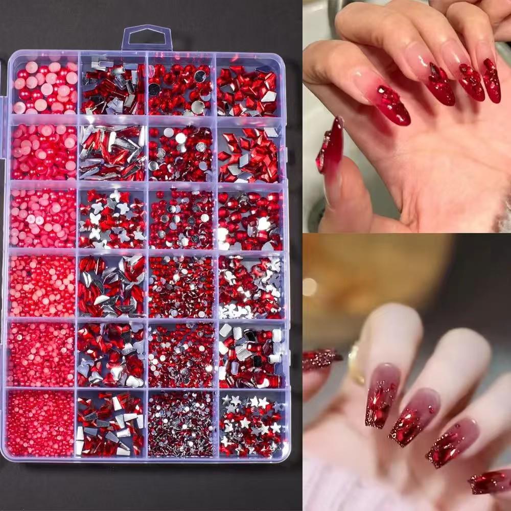 New Year Hot-Selling Nail Art Accessories: Red Irregular Rhinestones for a Super Shiny Look