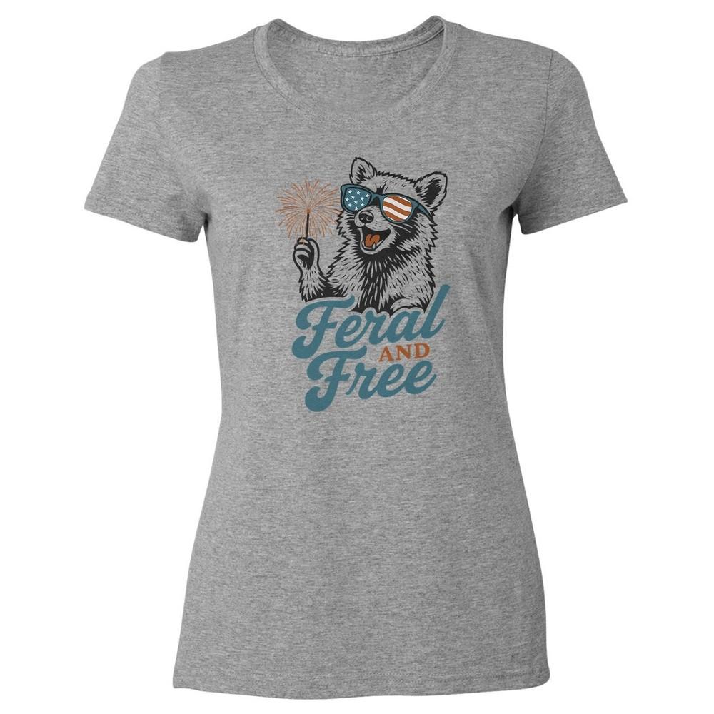 Feral and Free - Patriotic Racoon 4th of July Funny Ladies Crewneck T-Shirt Unisex T-Shirt XL