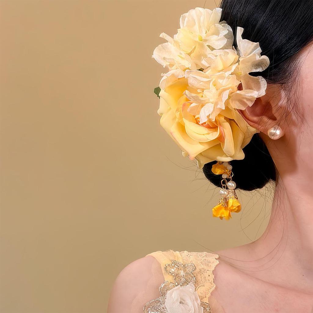 Fairy Chiffon Pearl Flower Tassel Hair Clip - Vacation Style Duckbill Bangs Accessory