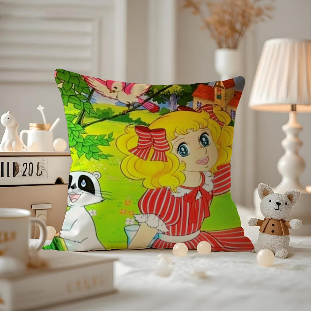 Anime CCandy Candy Cushion Cover Antidustmite Pillowcase Invisible Zipper Silky Short Plush Sofa Cushion Cover