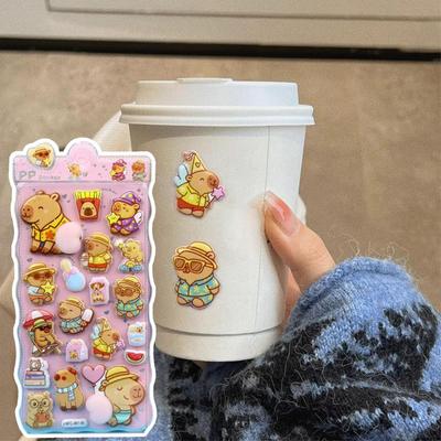 Kids 3D Stickers Relief PVC Cartoon Removable Funny Toys Capybara Decals Kids Party Stickers for Phonecase Laptop Scrapbook