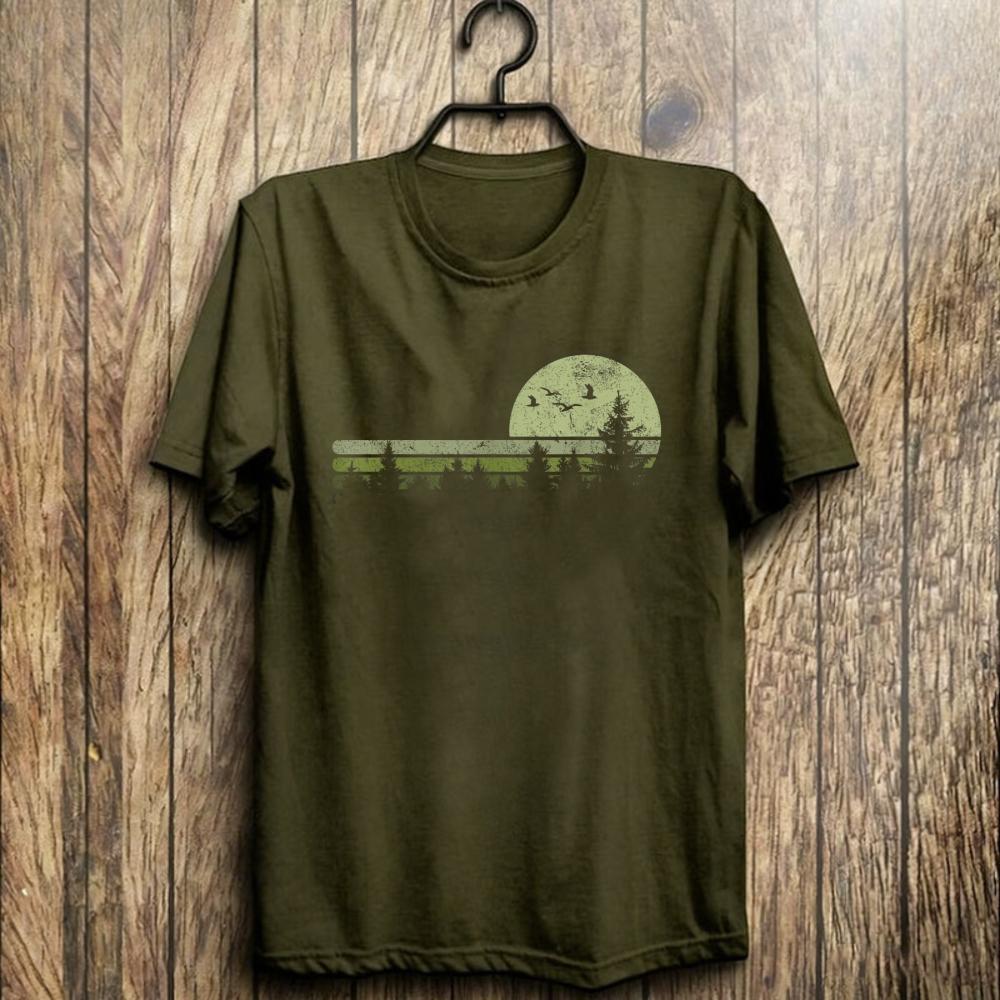 Vintage Forest Nature Trees Hiking Outdoor Wildlife Tshirt Cotton Casual Short Sleeve Outdoor Nature Unisex Streetwear Tee Tops