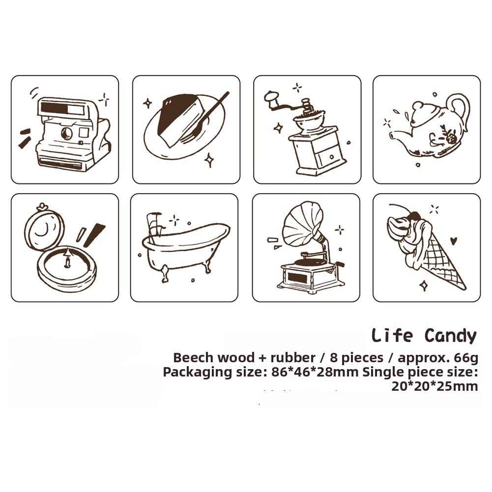 DIY Journaling Scrapbooking Diary Decoration 8Pcs/Set Wooden Stamp Seal Fresh Cute Pattern Seal Stamp Gift