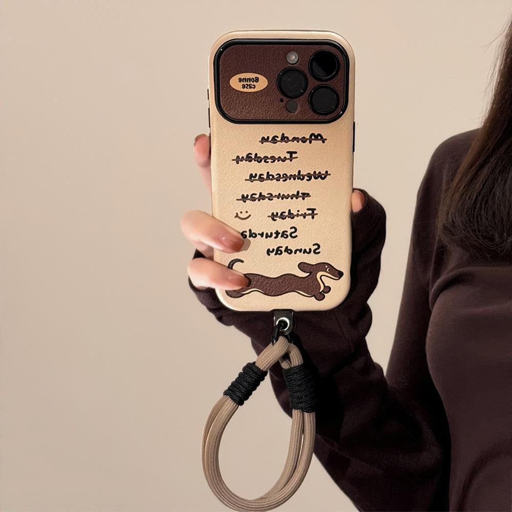 Dachshund Dog Suitable for Iphone14 Apple 15 Mobile Phone Case 16pro Max Leather 11 Trendy and Cool Personality