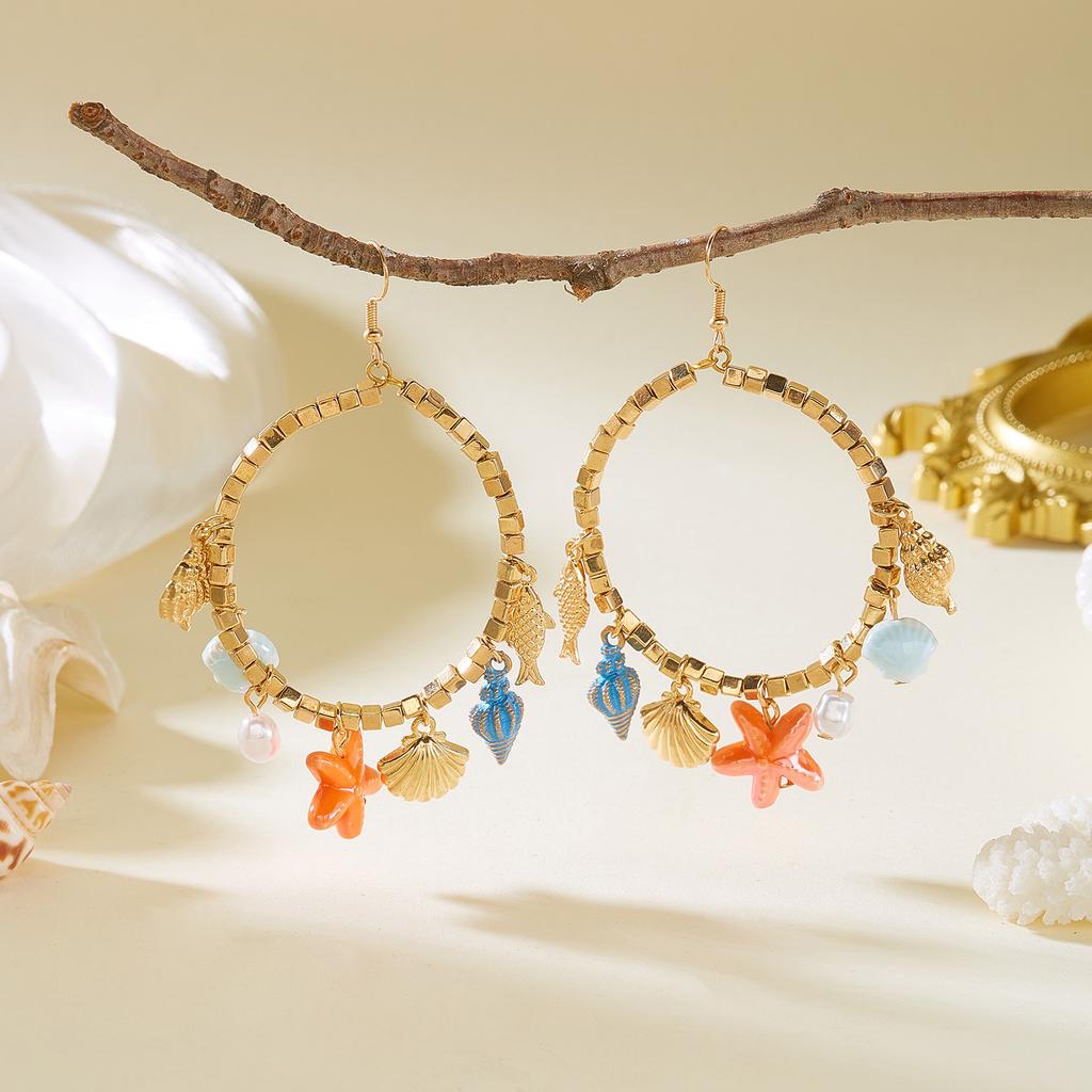 Women's Earrings Marine Series Conch Earrings with Multiple Pendants Bohemian Exquisite Ear Jewelry High-End Stone Earrings