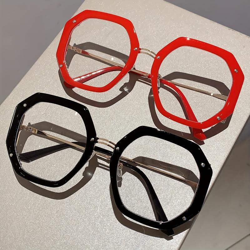 Man Women's Fashionable Plain Glasses Polygonal Frame Versatile Side Hollow Design Casual Comfortable Protective