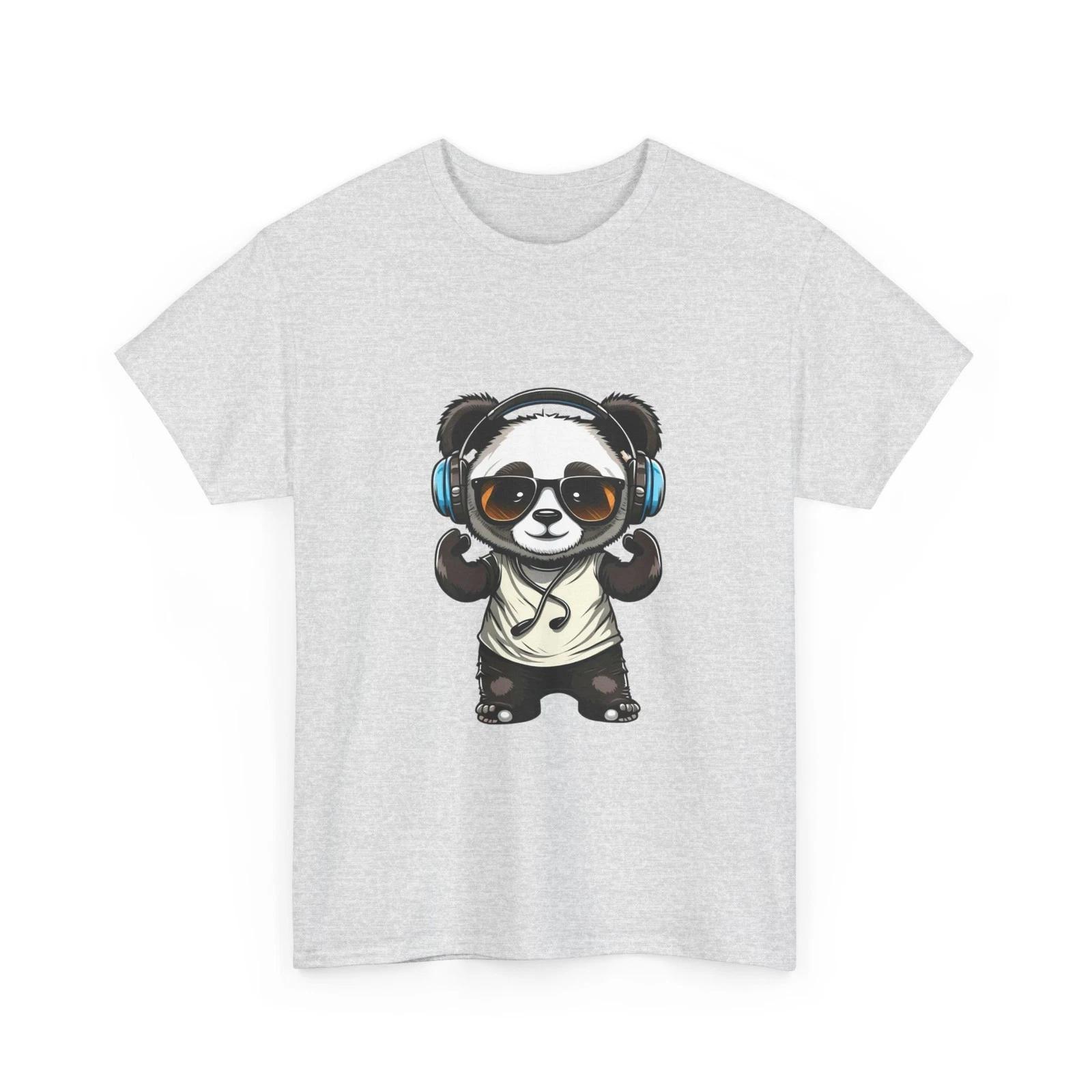Cute Panda With Headphones T-Shirt DJ Music Bear Graphic Tee L