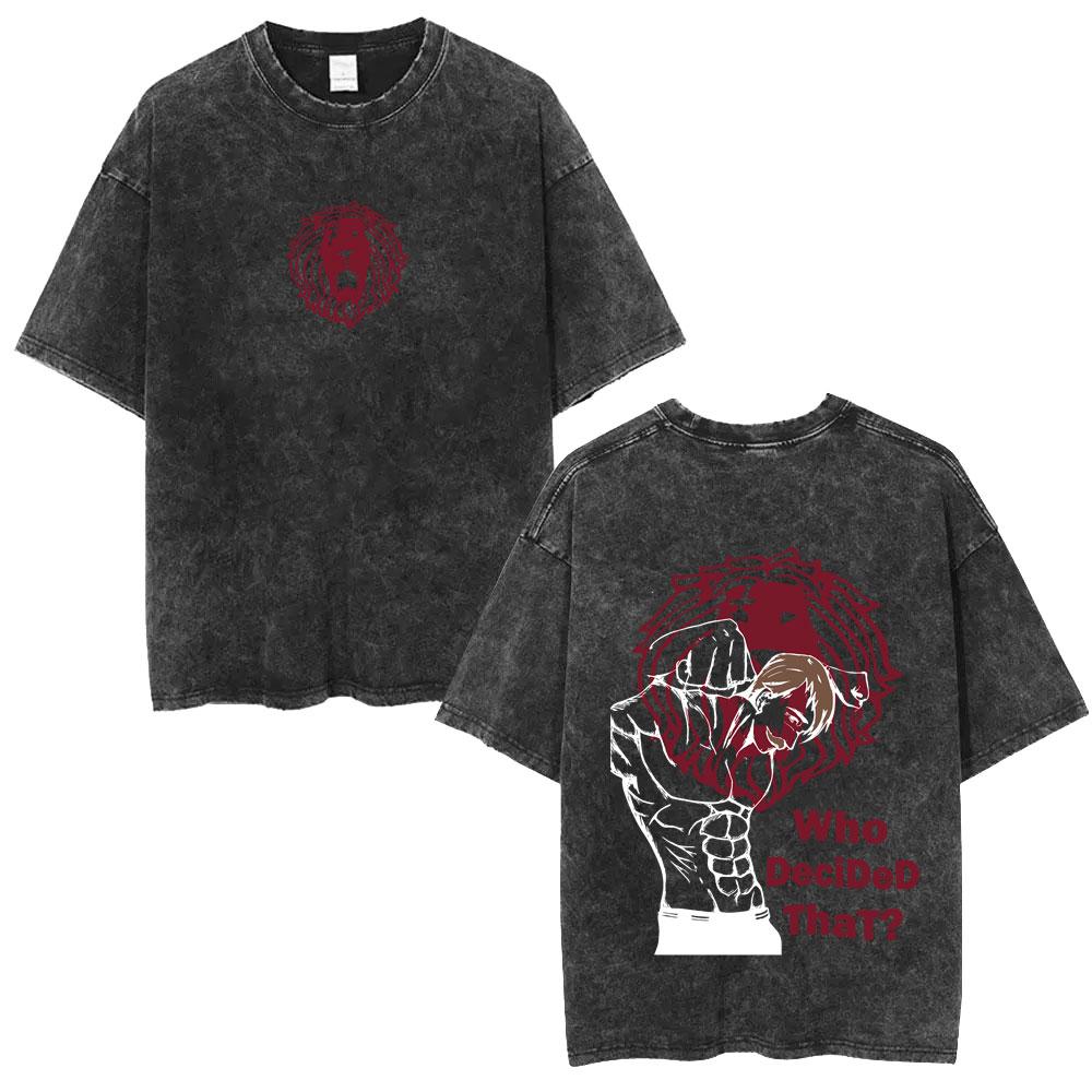 Washed Vintage Anime The Seven Deadly Sins Lion's Sin of Pride Escanor Double Sided Print T Shirts Manga Oversized T-shirts Unisex