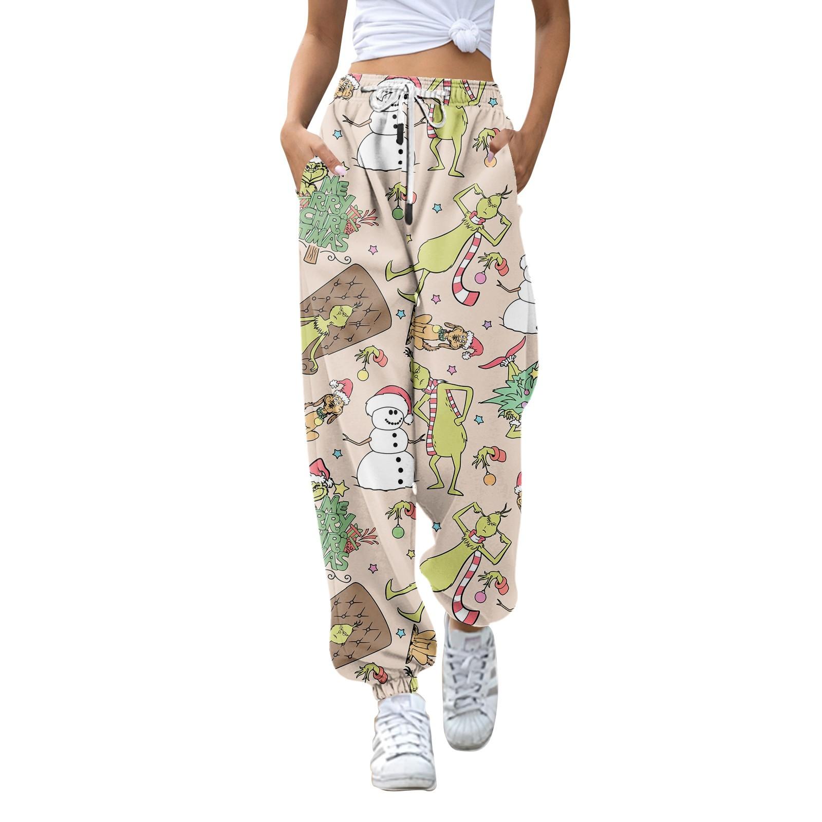 

Женские модные рождественские свободные спортивные брюки повседневного стиля на кулиске однотонные XL