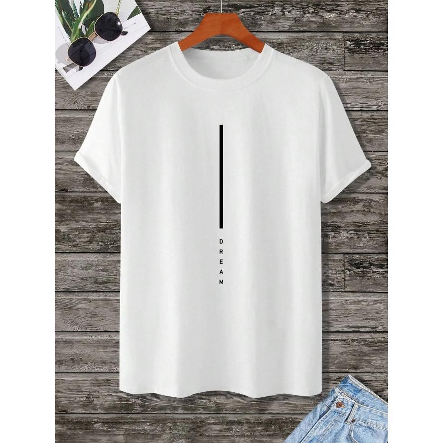Baumwolle Herren 100% Baumwolle Sommer Loose Fit DREAM Buchstaben bedruckt Slim Fit Casual Sports Rundhals Kurzarm T-Shirt Top