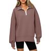 Fashionable Ladies Zipper Lapel Solid Color Pocket Casual Sweatshirt