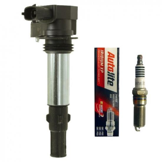 New Ignition Coil (1) + (1) Autolite Spark Plug For 2004-10 Buick Cadillac GMC
