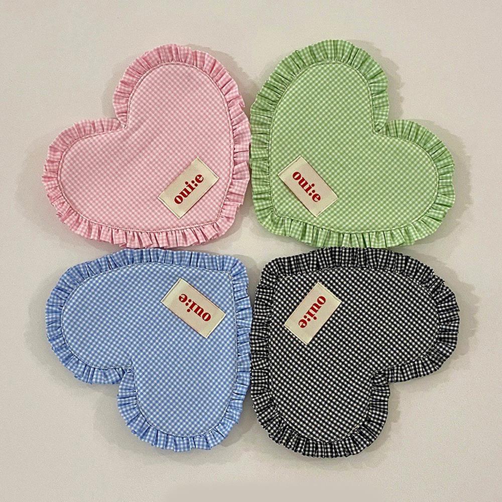 Korean INS Placemats Small Fresh Style Plaid Heart-shaped Coasters Cute Sweet Insulated Desktop Home Atmosphere Decoration