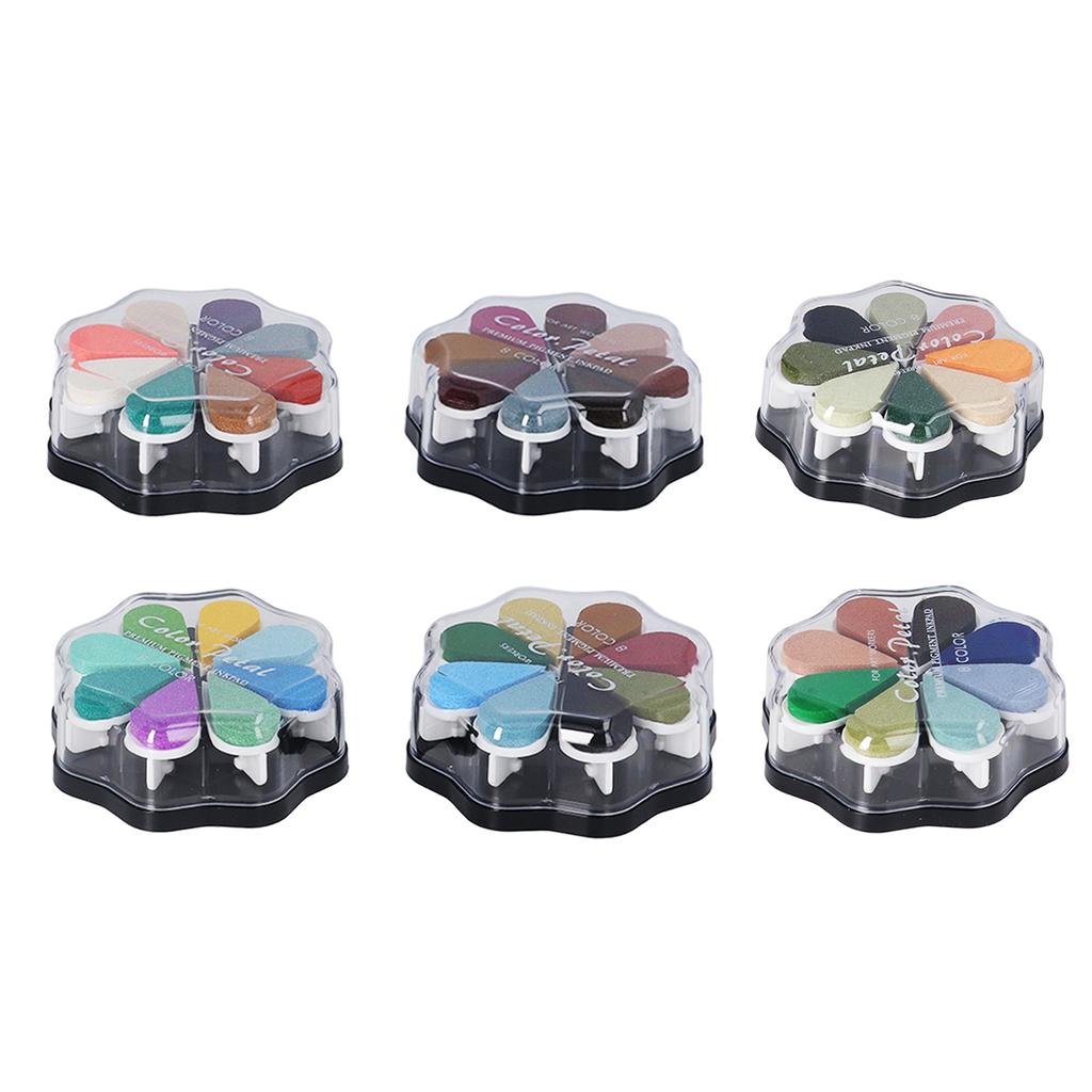 6 PCS Washable Ink Pad Petal Shape 8 Metal Colors Strong Coverage DIY Washable Ink Pads for Rubber