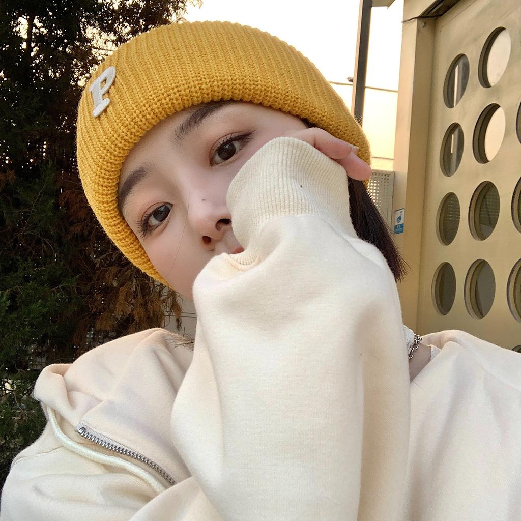 Women's Autumn and Winter Korean Version Ins Trendy Fashion Warm Men Versatile Student P Letter Casual Knitted Cold Hat