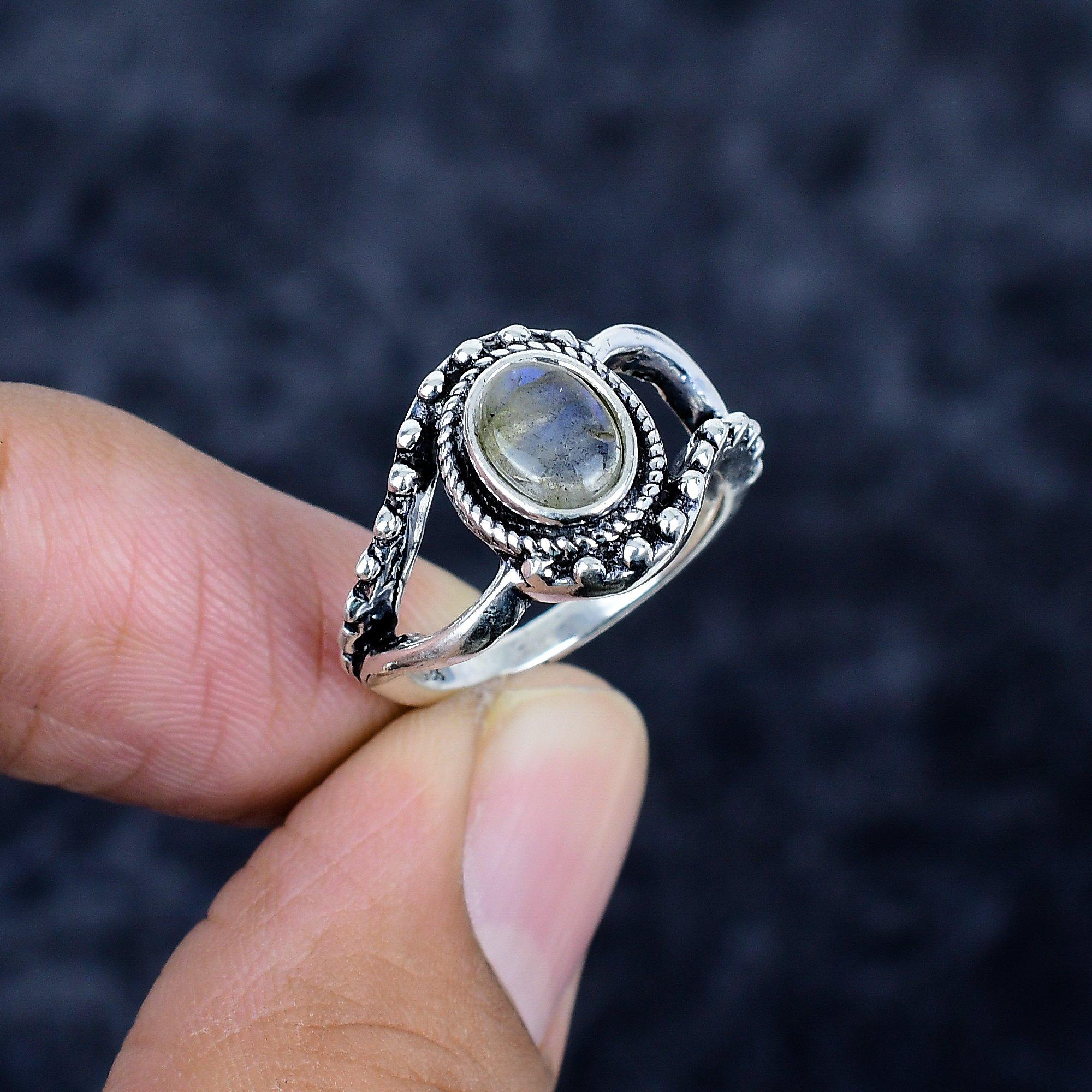 

Labradorite Gemstone Handmade 925 Sterling Silver Jewelry Ring Size 7 MM-3447