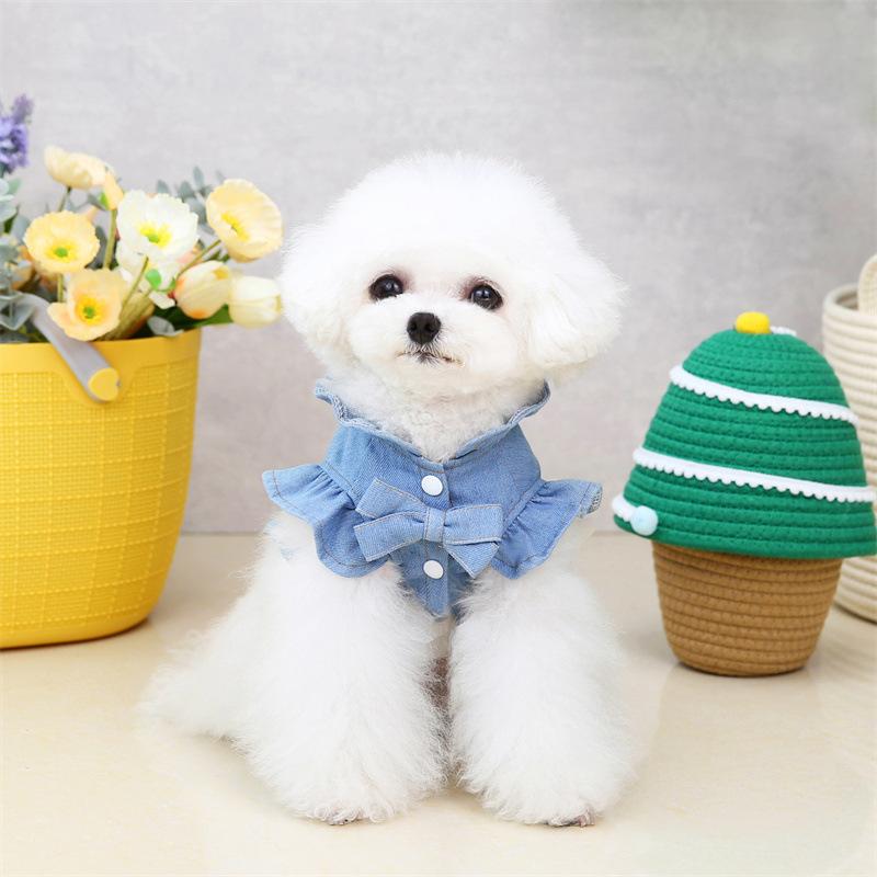 Animal de companie de talie mică și mijlocie, drăguț, piept subțire din denim, spate, pisică, îmbrăcăminte pentru câini, primăvara și vara