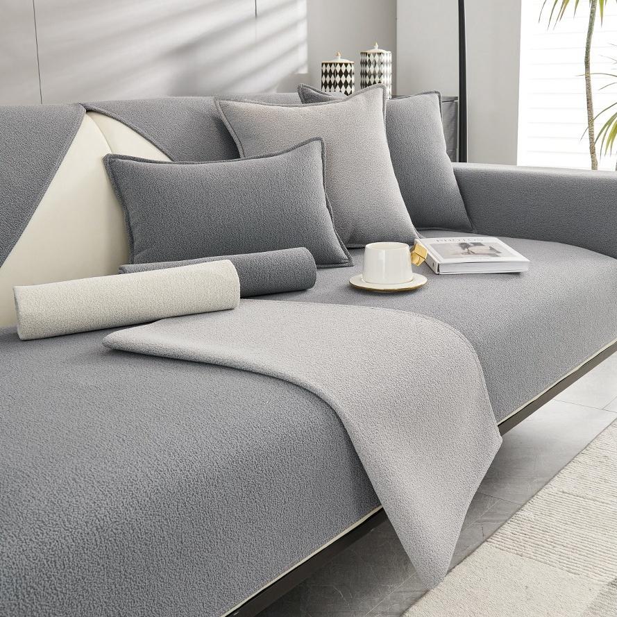 Simplized Solid Teddy Chenille Sofa Cover For Living Room Non-Slip Sofa Cushion Cover Four Seasons Universal Couch Protector