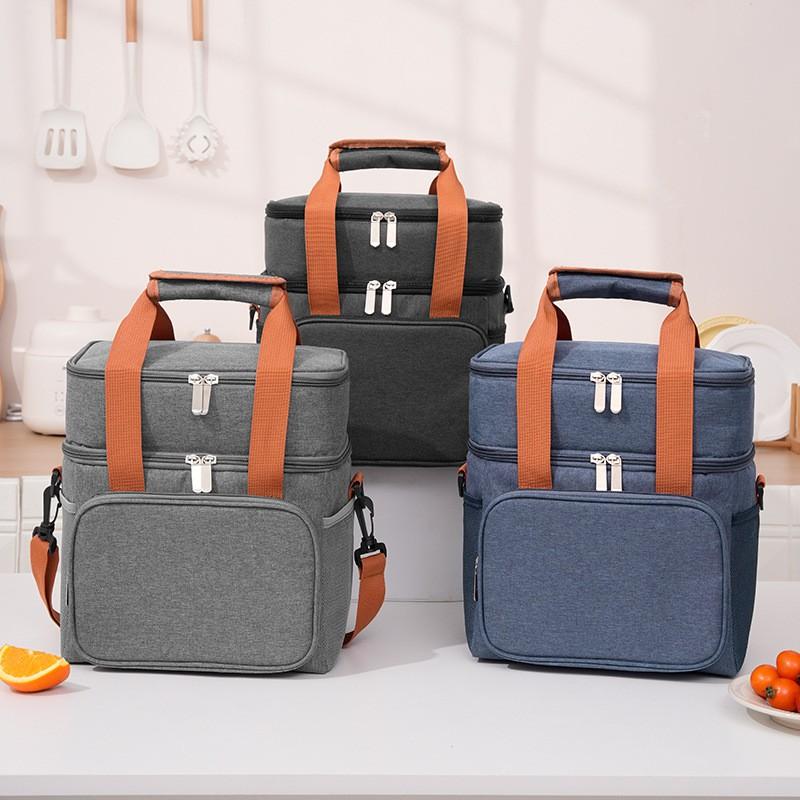 Double-Layer Insulated Lunch Bag With Ice Pack Carrier Portable Thermal Tote Work School Outdoor Picnic