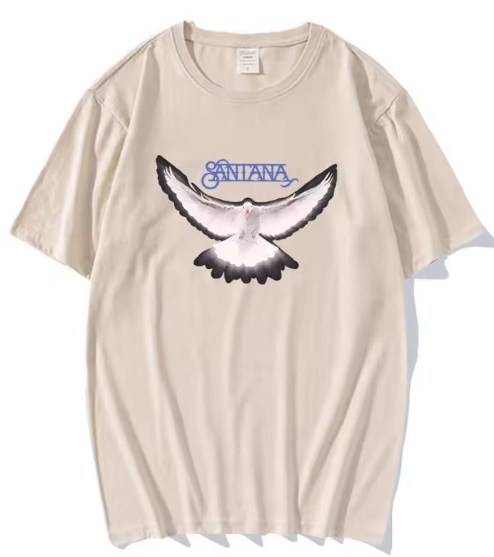 Carlos Santana Loose Dove Logo Tee Cotton Short Sleeve Casual Male Tshirt Fashion Unisex Streetwear Graphic Printing Tshirts
