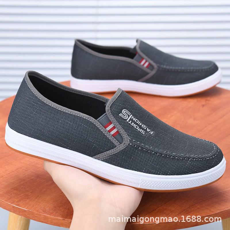 Mens Slip-On Canvas Loafers Breathable Non-Slip Casual Shoes Fall