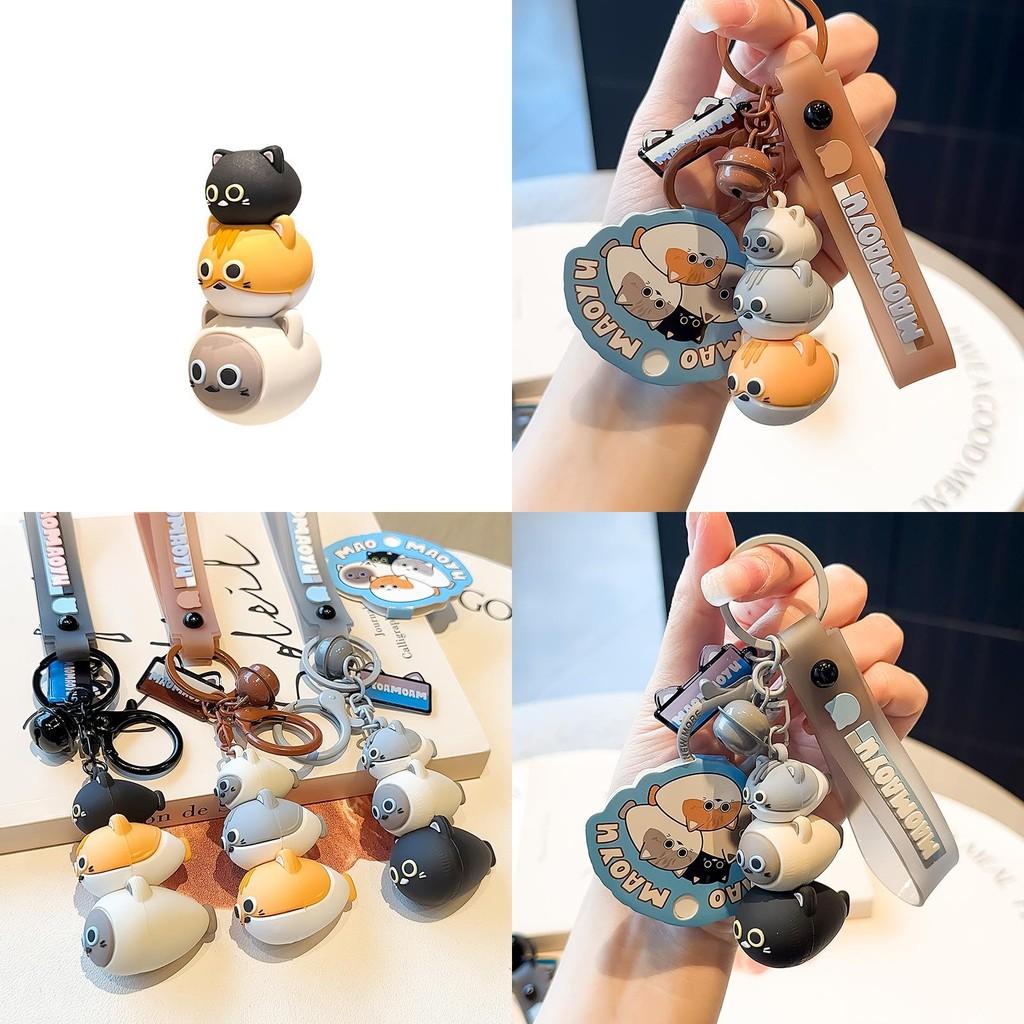 Adorable Jinnew Cat And Fish Stack Keychain Creative Resin Key Ring Gift For Pet Lovers