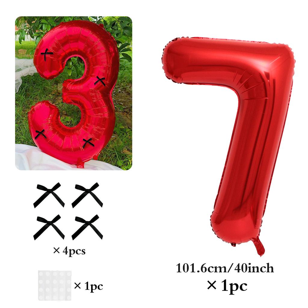 40 Inch Black Bow Decorated Red Digital Balloons 0-9 Numbers DIY Bow for Birthdays, Anniversaries, and New Year Decorations