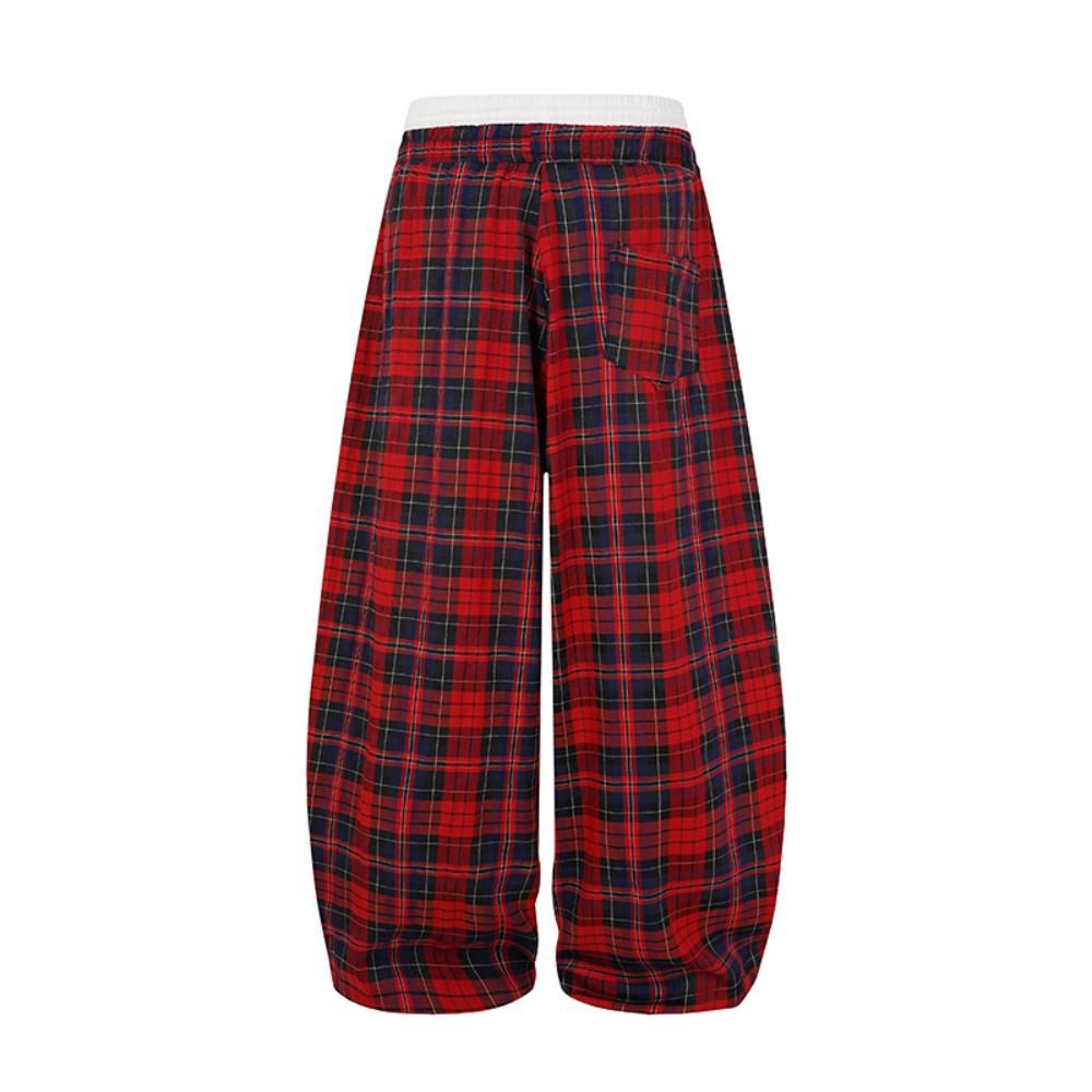 Amerikanischer Retro-Lässiger Stil Kordelzug Rote Karohose Frühling und Herbst Neue lockere Weitbeinige Hosen für Herren und Damen