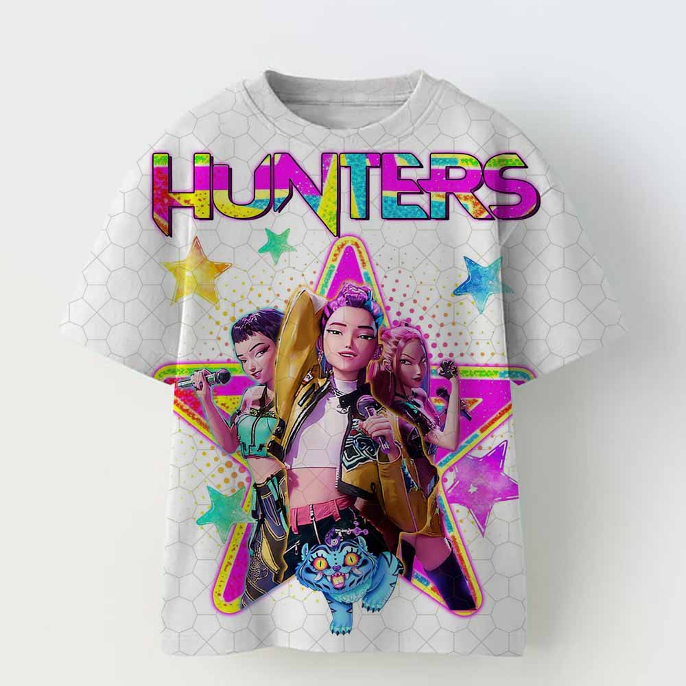 Kpop Demon Hunters T-shirts for Boys Girls Anime Cartoon Cute Short Sleeved Top Children Summer Fashion T-shirt Kids Clothes
