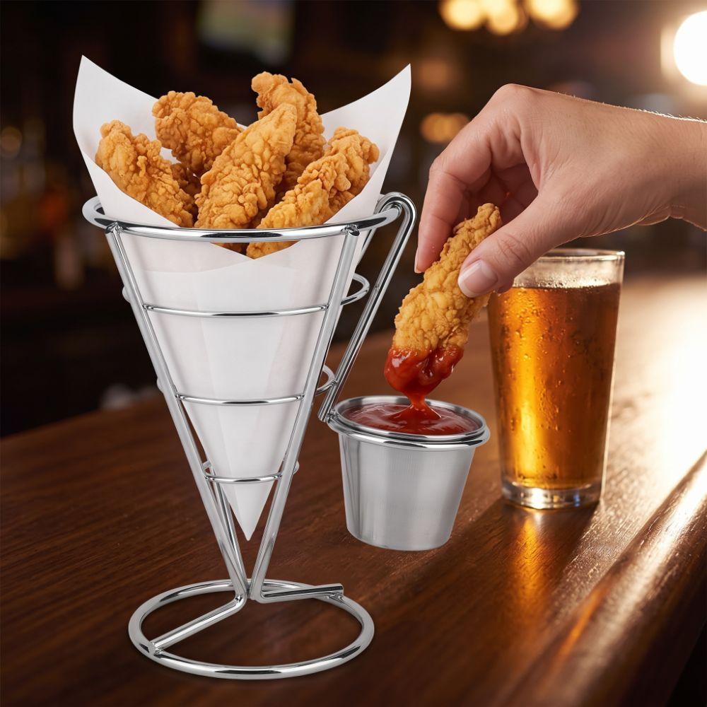Sliver French Fry Cone Holder with Sauce Cup Fries Baskets Fries Display Stand  Home Restaurant