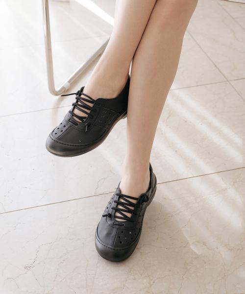 [GISSE] Lauren Derby Natural Leather Sneakers GIS-47222 Black-225