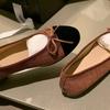 Fashion Flat Shoes for Women 2025 Spring and Autumn Round Toe Color Blocked Butterfly Bow Velvet Light Mouth Fashionable Single Shoe